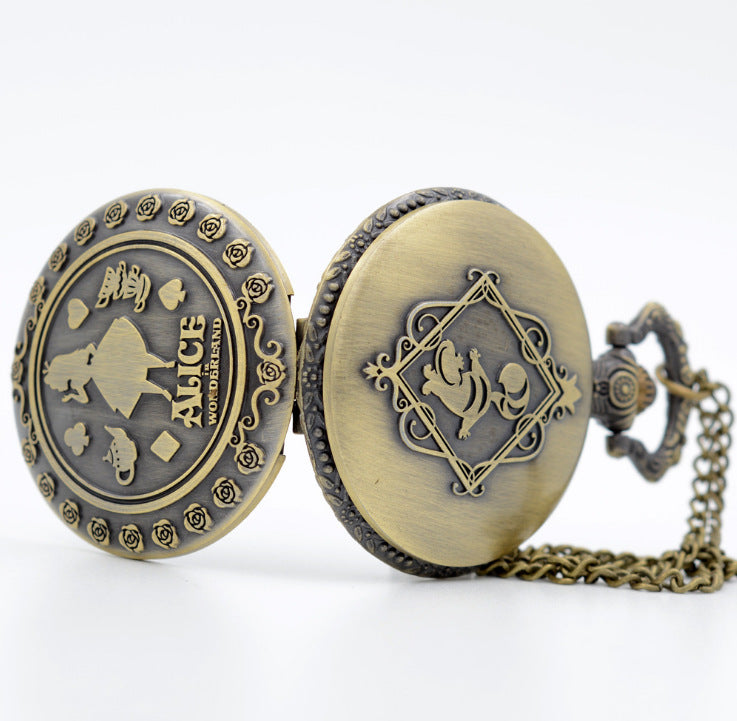 Alice in Wonderland retro pocket watch Alice and rabbit anime pocket watch female cartoon flip Hollow