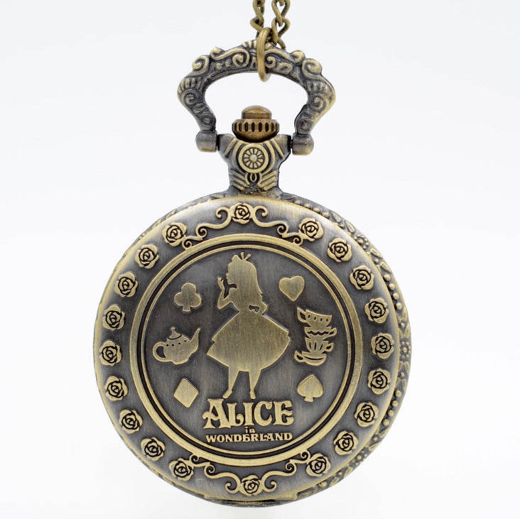 Alice in Wonderland retro pocket watch Alice and rabbit anime pocket watch female cartoon flip Hollow