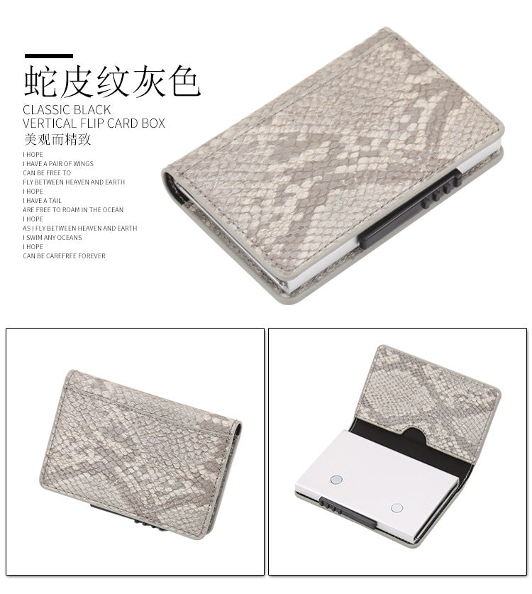 Leather Card Holder Aluminum Alloy Anti-Theft Side Push Credit Card Box Fashion Creative Stylish Men's Magnetic Card Holder Card Holder