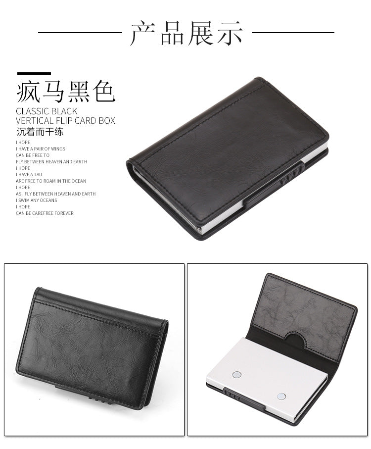 Leather Card Holder Aluminum Alloy Anti-Theft Side Push Credit Card Box Fashion Creative Stylish Men's Magnetic Card Holder Card Holder