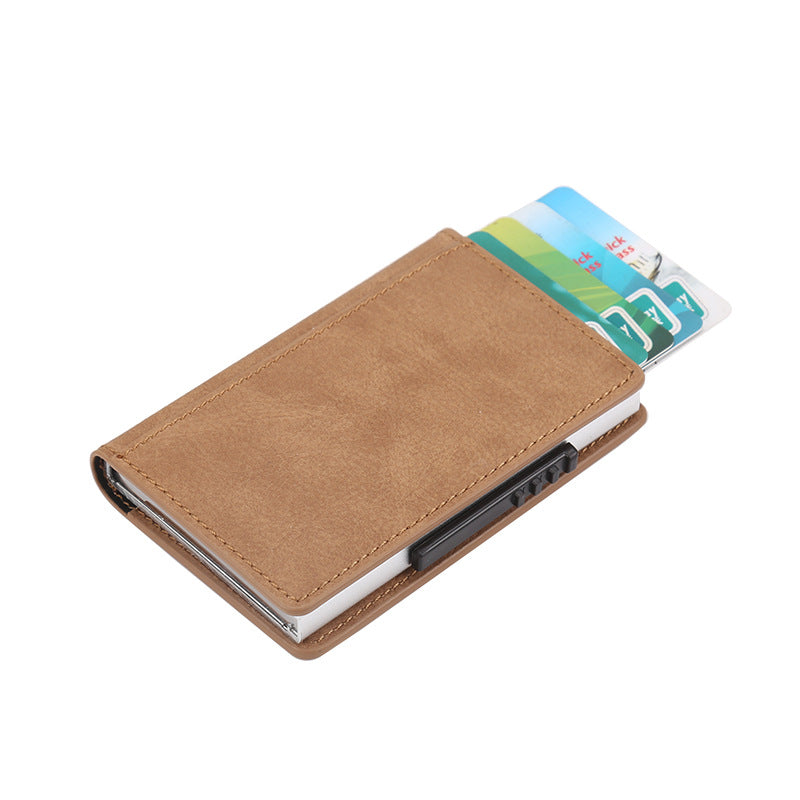 Leather Card Holder Aluminum Alloy Anti-Theft Side Push Credit Card Box Fashion Creative Stylish Men's Magnetic Card Holder Card Holder