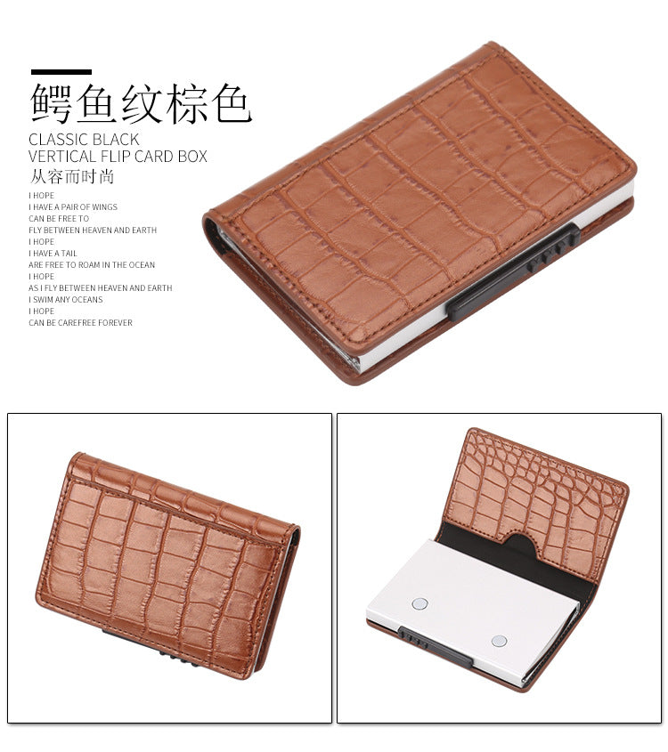 Leather Card Holder Aluminum Alloy Anti-Theft Side Push Credit Card Box Fashion Creative Stylish Men's Magnetic Card Holder Card Holder