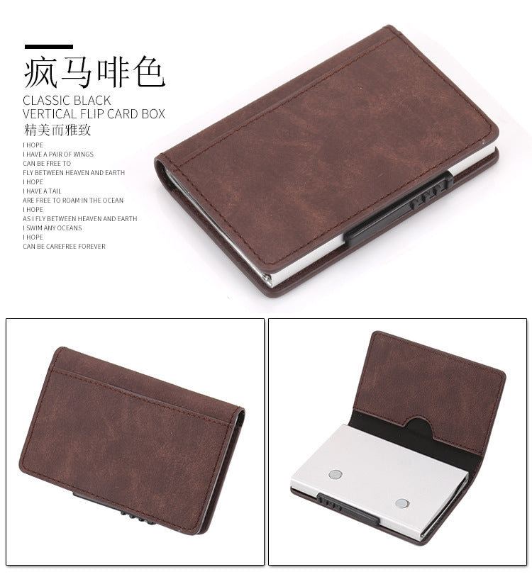 Leather Card Holder Aluminum Alloy Anti-Theft Side Push Credit Card Box Fashion Creative Stylish Men's Magnetic Card Holder Card Holder