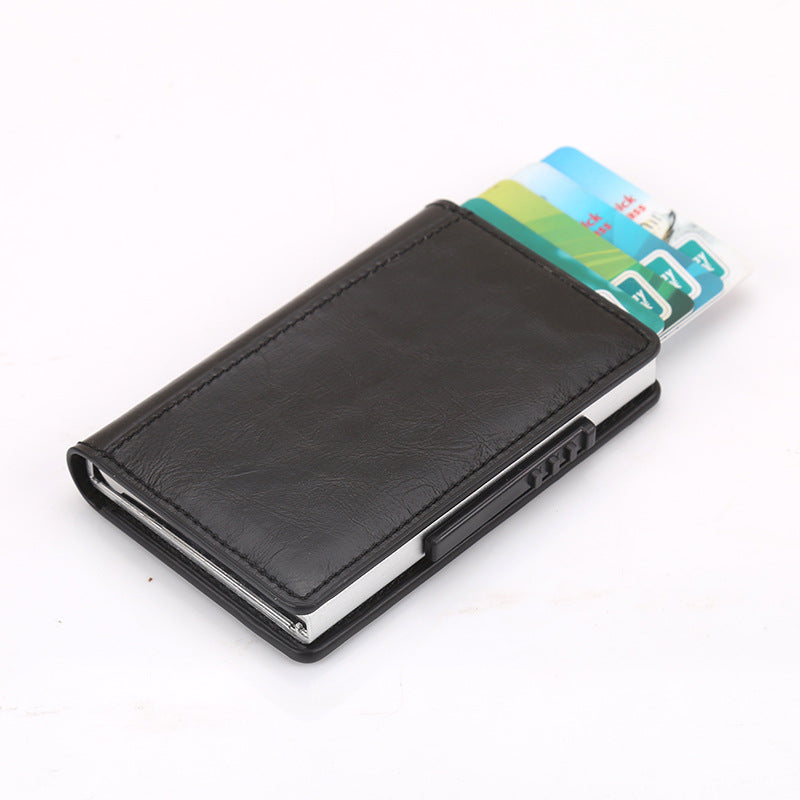 Leather Card Holder Aluminum Alloy Anti-Theft Side Push Credit Card Box Fashion Creative Stylish Men's Magnetic Card Holder Card Holder