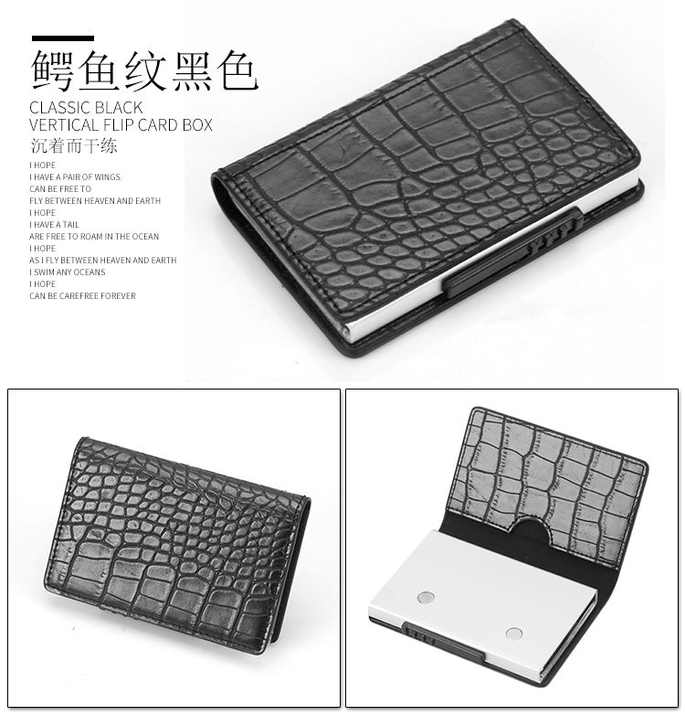 Leather Card Holder Aluminum Alloy Anti-Theft Side Push Credit Card Box Fashion Creative Stylish Men's Magnetic Card Holder Card Holder
