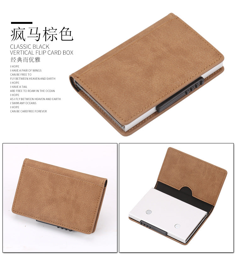 Leather Card Holder Aluminum Alloy Anti-Theft Side Push Credit Card Box Fashion Creative Stylish Men's Magnetic Card Holder Card Holder