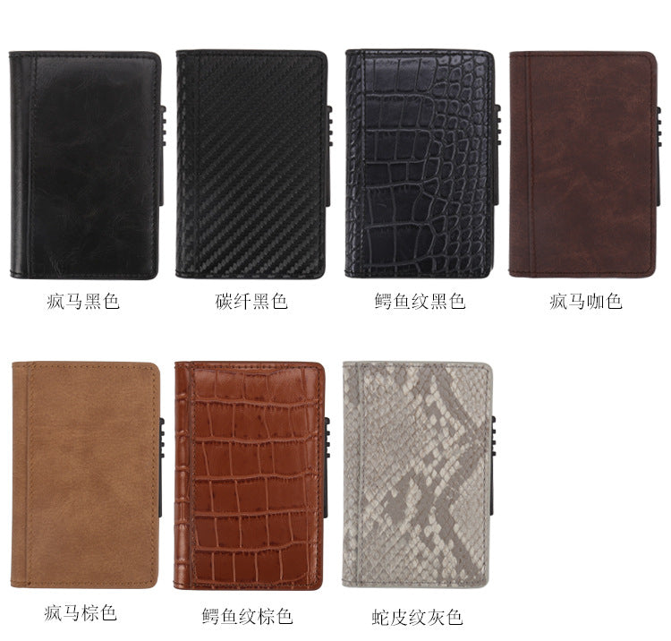 Leather Card Holder Aluminum Alloy Anti-Theft Side Push Credit Card Box Fashion Creative Stylish Men's Magnetic Card Holder Card Holder