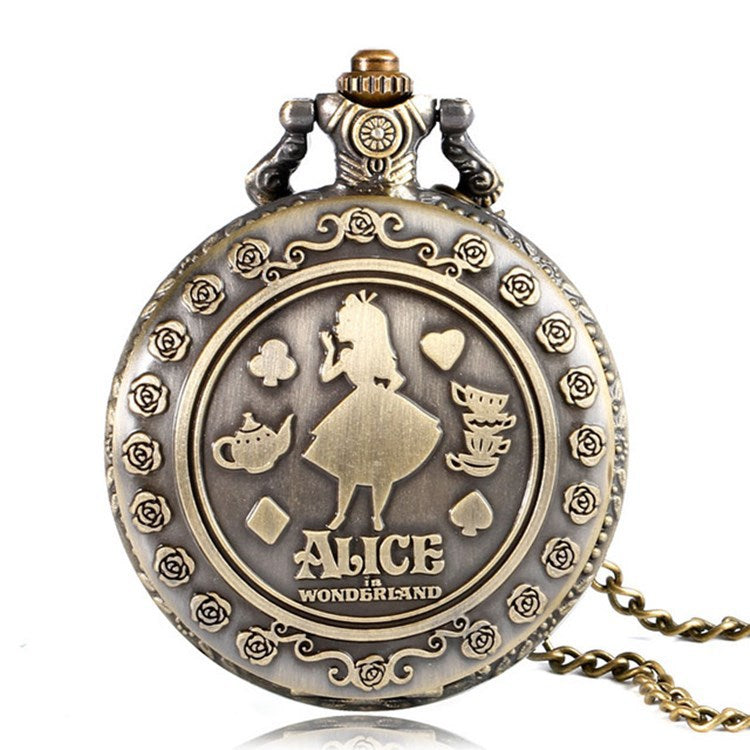 Alice in Wonderland retro pocket watch Alice and rabbit anime pocket watch female cartoon flip Hollow