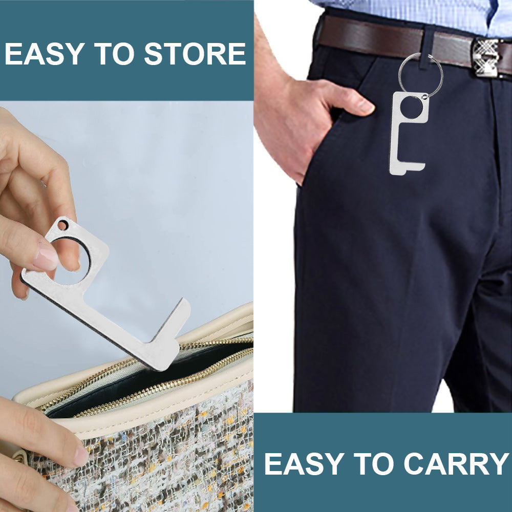 Stainless Steel Door Opening and Locking Tool Keychain Key Clip Key Ring Door Handle Doorbell Elevator Key Button
