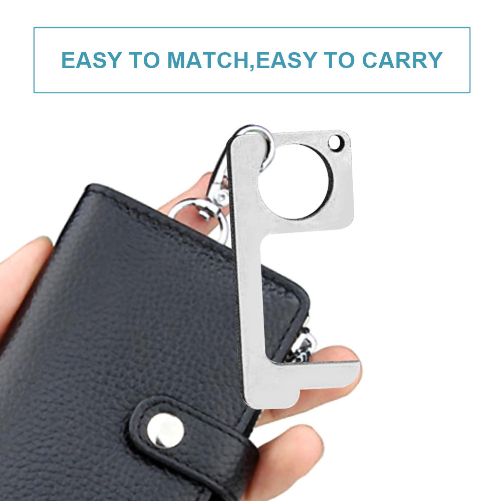 Stainless Steel Door Opening and Locking Tool Keychain Key Clip Key Ring Door Handle Doorbell Elevator Key Button