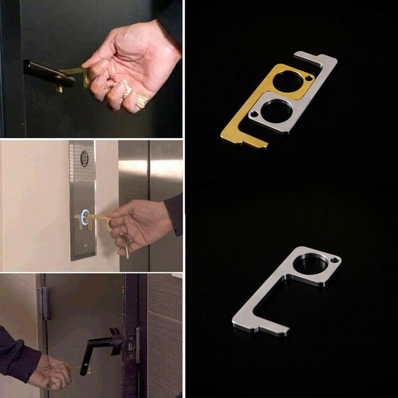 Stainless Steel Door Opening and Locking Tool Keychain Key Clip Key Ring Door Handle Doorbell Elevator Key Button