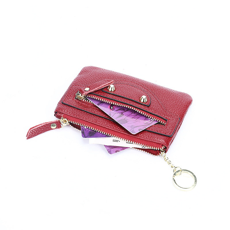 Genuine Leather Mini coin purse women's new key ring coin bag first layer cowhide motorcycle zipper small wallet coin bag