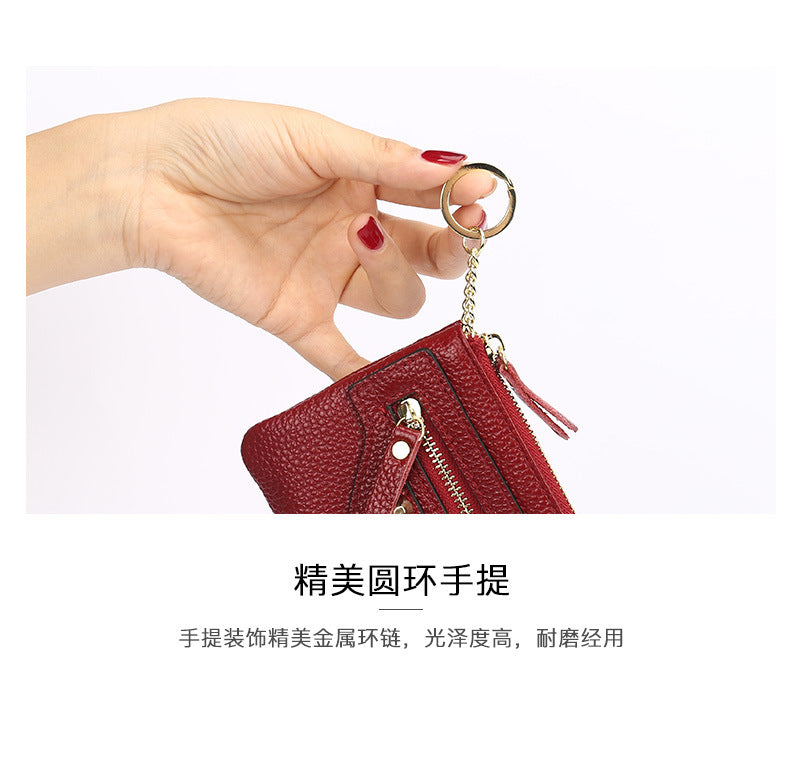 Genuine Leather Mini coin purse women's new key ring coin bag first layer cowhide motorcycle zipper small wallet coin bag
