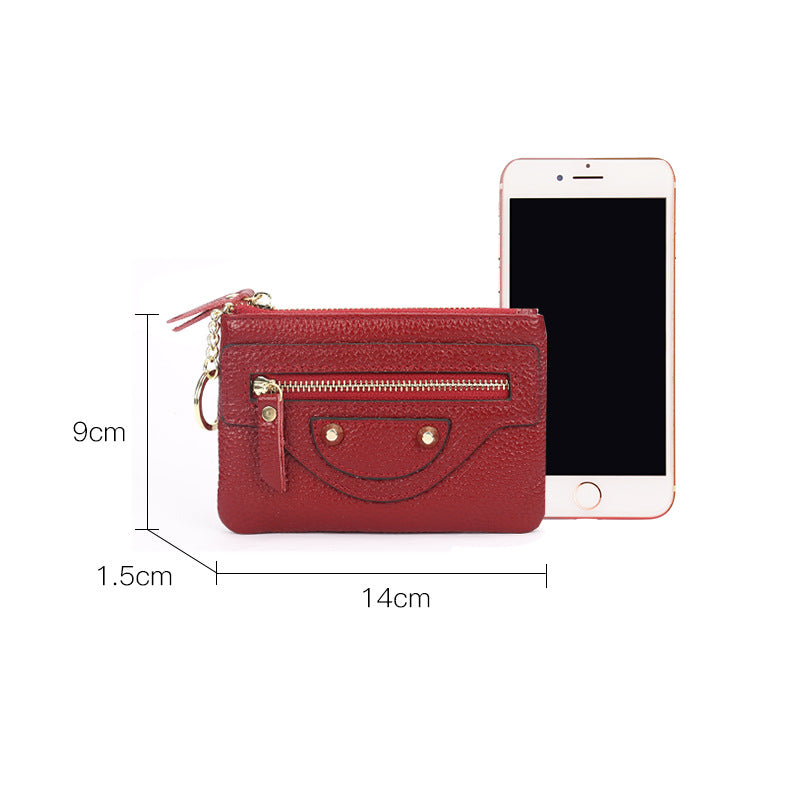 Genuine Leather Mini coin purse women's new key ring coin bag first layer cowhide motorcycle zipper small wallet coin bag