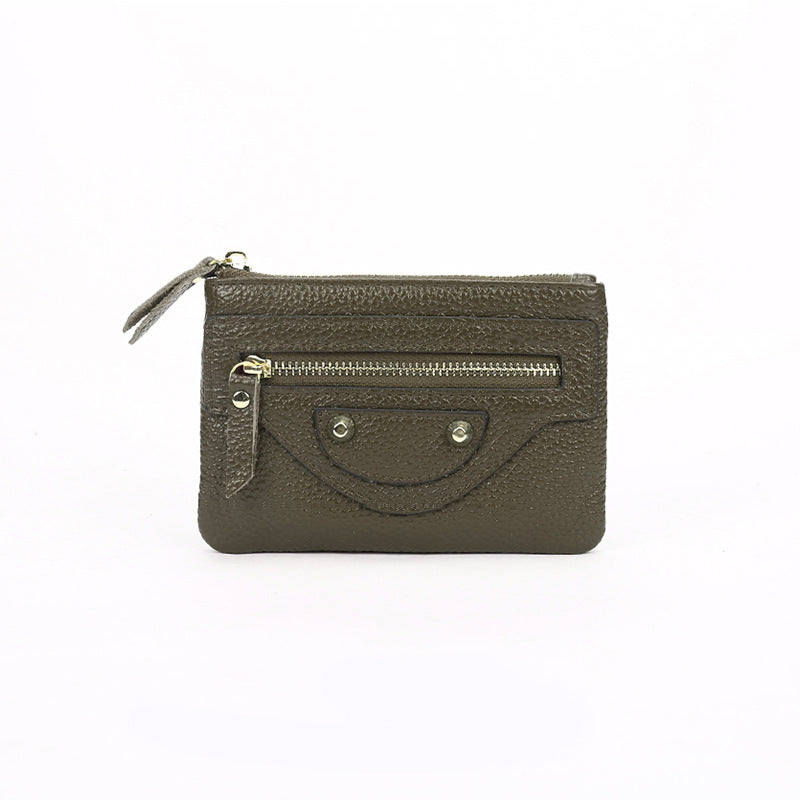 Genuine Leather Mini coin purse women's new key ring coin bag first layer cowhide motorcycle zipper small wallet coin bag