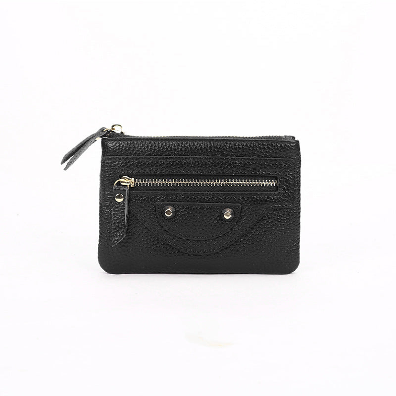 Genuine Leather Mini coin purse women's new key ring coin bag first layer cowhide motorcycle zipper small wallet coin bag