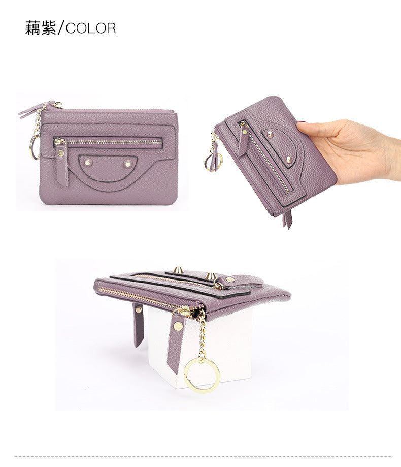 Genuine Leather Mini coin purse women's new key ring coin bag first layer cowhide motorcycle zipper small wallet coin bag