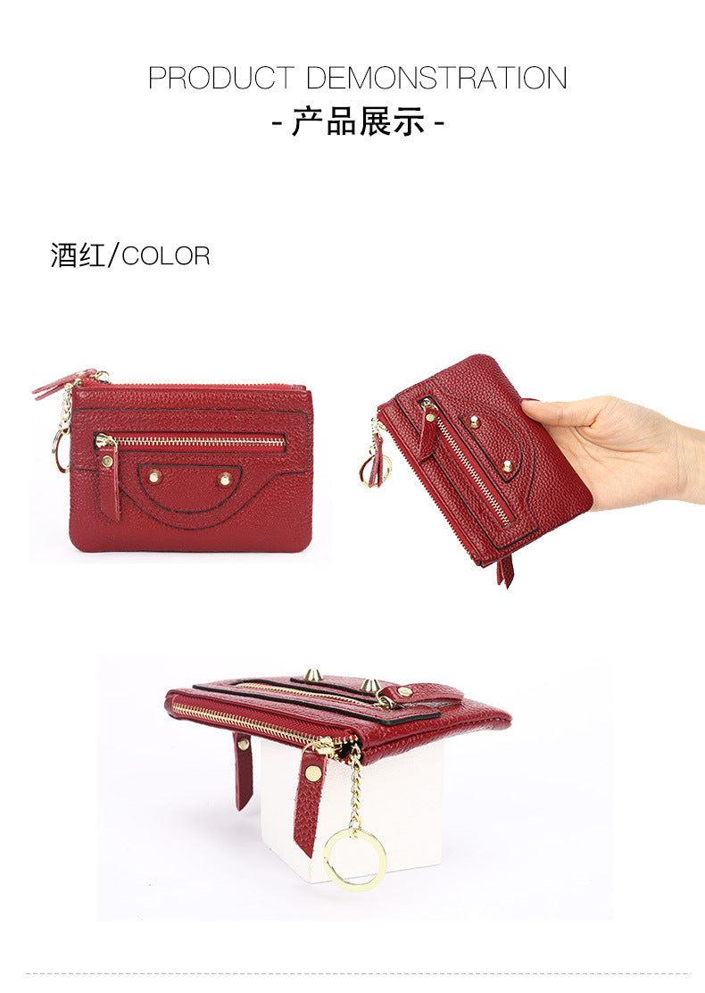 Genuine Leather Mini coin purse women's new key ring coin bag first layer cowhide motorcycle zipper small wallet coin bag