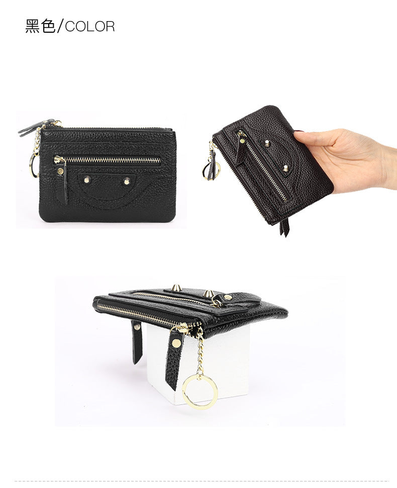 Genuine Leather Mini coin purse women's new key ring coin bag first layer cowhide motorcycle zipper small wallet coin bag