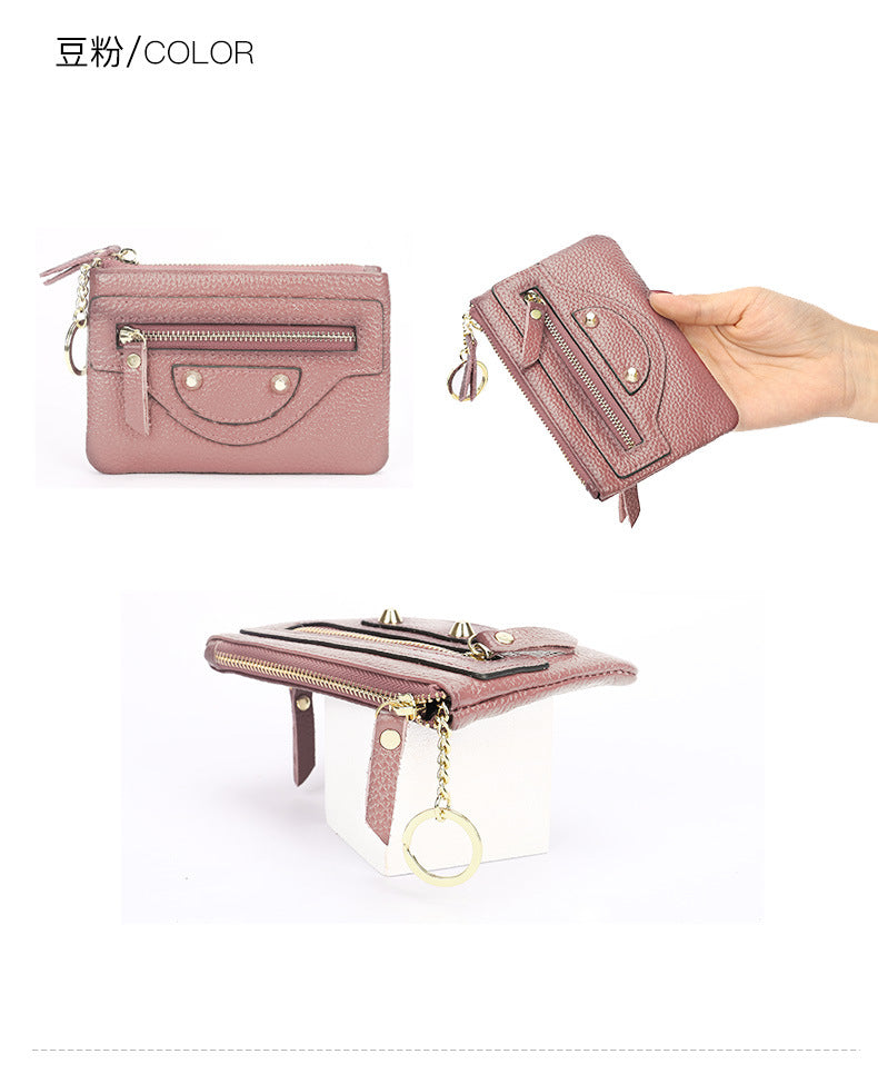 Genuine Leather Mini coin purse women's new key ring coin bag first layer cowhide motorcycle zipper small wallet coin bag