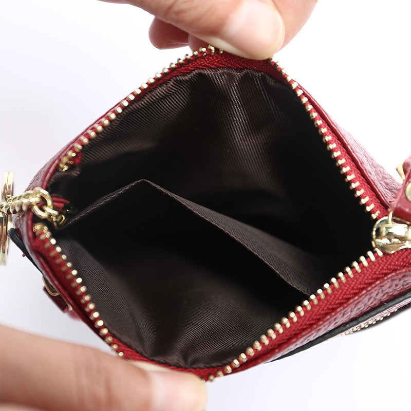 Genuine Leather Mini coin purse women's new key ring coin bag first layer cowhide motorcycle zipper small wallet coin bag
