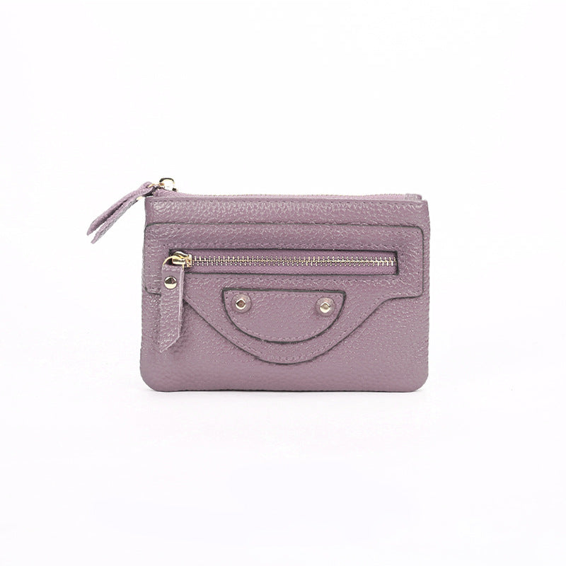 Genuine Leather Mini coin purse women's new key ring coin bag first layer cowhide motorcycle zipper small wallet coin bag