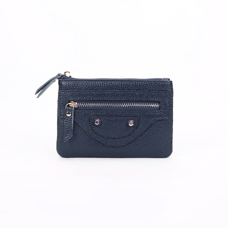 Genuine Leather Mini coin purse women's new key ring coin bag first layer cowhide motorcycle zipper small wallet coin bag