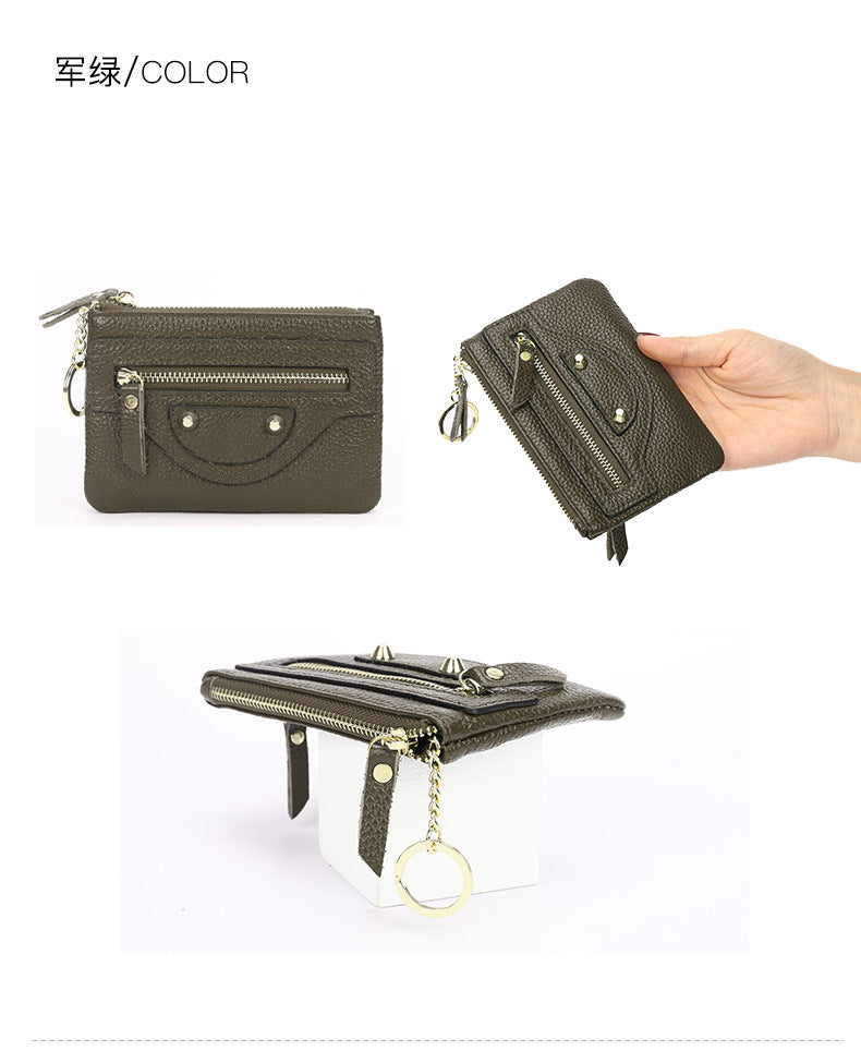 Genuine Leather Mini coin purse women's new key ring coin bag first layer cowhide motorcycle zipper small wallet coin bag