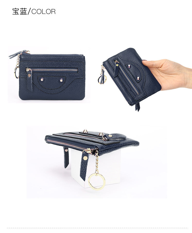 Genuine Leather Mini coin purse women's new key ring coin bag first layer cowhide motorcycle zipper small wallet coin bag