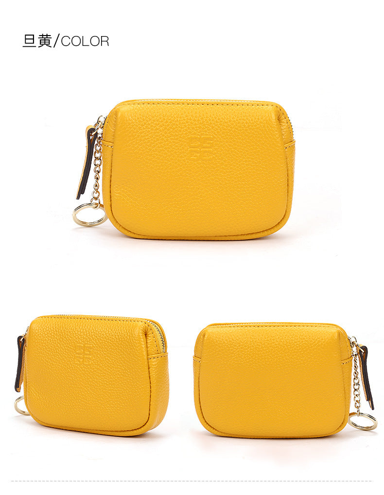 First Layer Cowhide Zipper Small Wallet Korean Style Simple Mini Keychain Coin Storage Bag Genuine Leather Coin Purse for Women