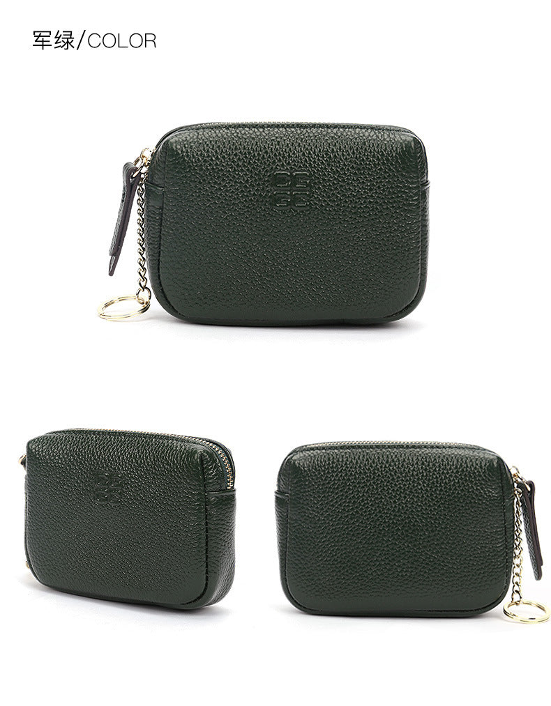 First Layer Cowhide Zipper Small Wallet Korean Style Simple Mini Keychain Coin Storage Bag Genuine Leather Coin Purse for Women