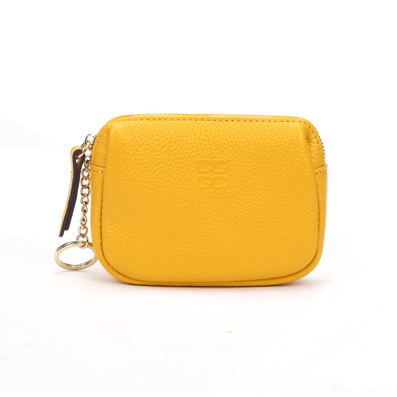 First Layer Cowhide Zipper Small Wallet Korean Style Simple Mini Keychain Coin Storage Bag Genuine Leather Coin Purse for Women