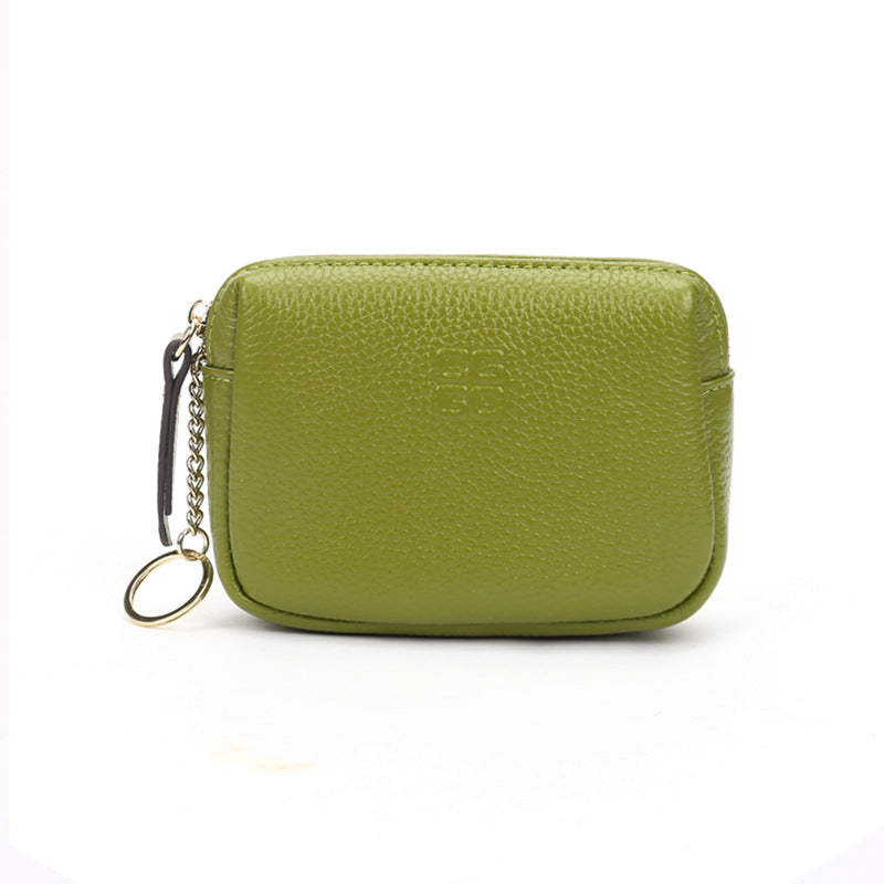 First Layer Cowhide Zipper Small Wallet Korean Style Simple Mini Keychain Coin Storage Bag Genuine Leather Coin Purse for Women