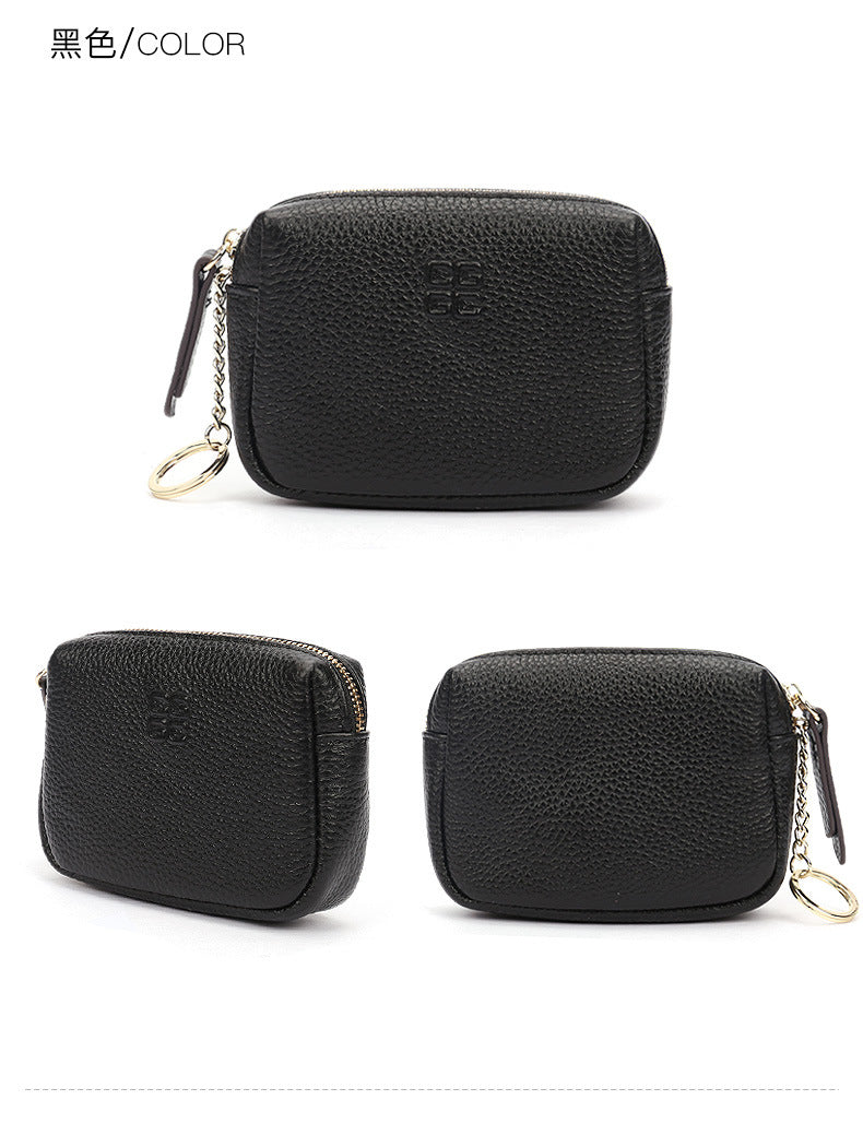 First Layer Cowhide Zipper Small Wallet Korean Style Simple Mini Keychain Coin Storage Bag Genuine Leather Coin Purse for Women