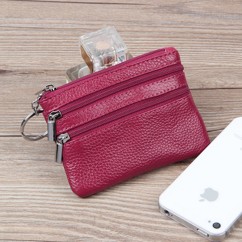 Factory Direct New cowhide short wallet women's leather zipper coin purse Mini small wallet coin bag