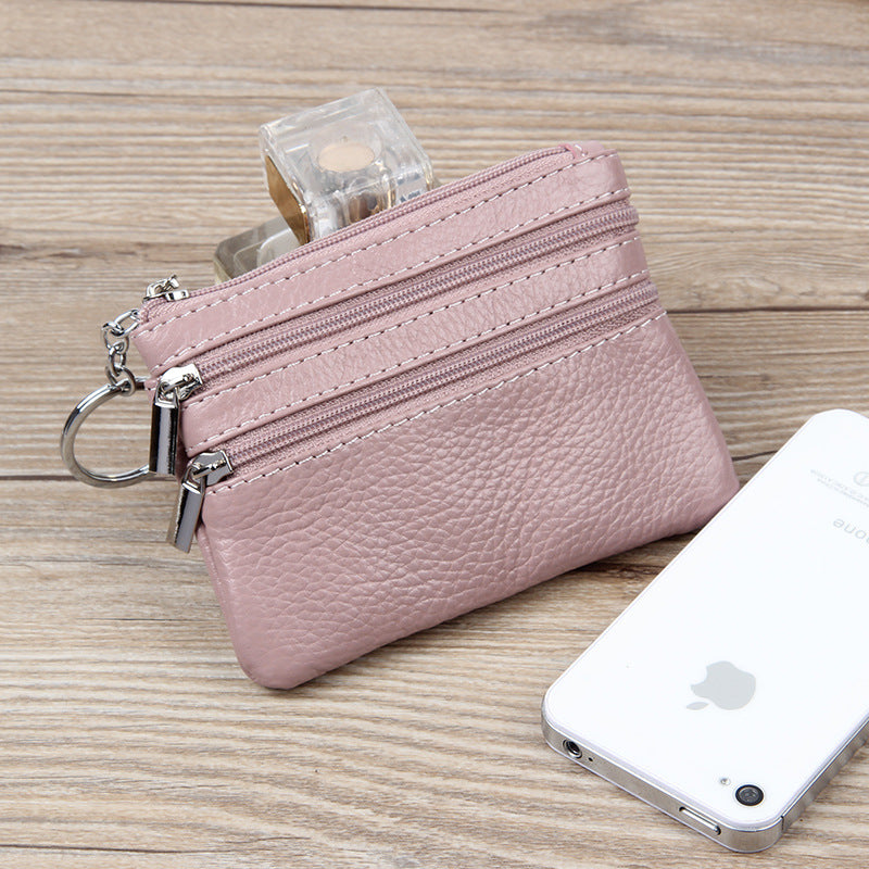 Factory Direct New cowhide short wallet women's leather zipper coin purse Mini small wallet coin bag