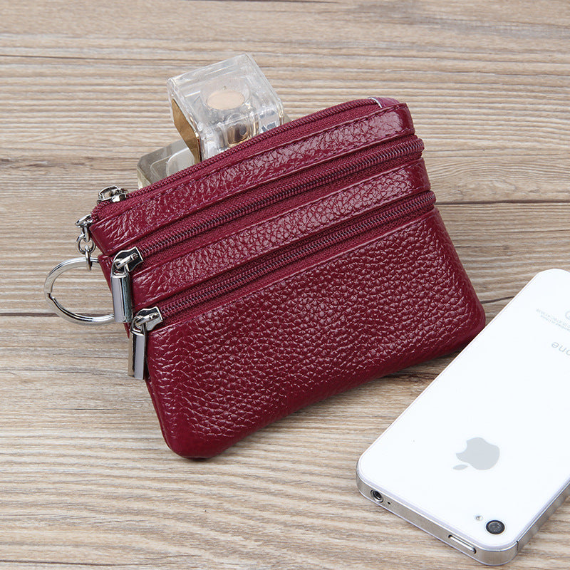 Factory Direct New cowhide short wallet women's leather zipper coin purse Mini small wallet coin bag