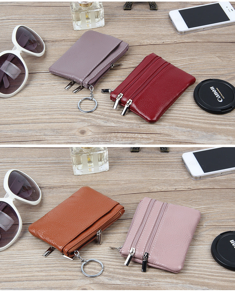 Factory Direct New cowhide short wallet women's leather zipper coin purse Mini small wallet coin bag