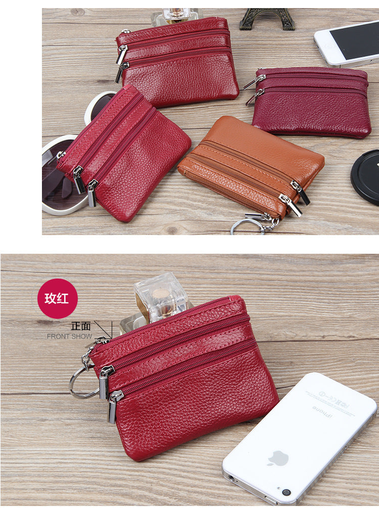 Factory Direct New cowhide short wallet women's leather zipper coin purse Mini small wallet coin bag