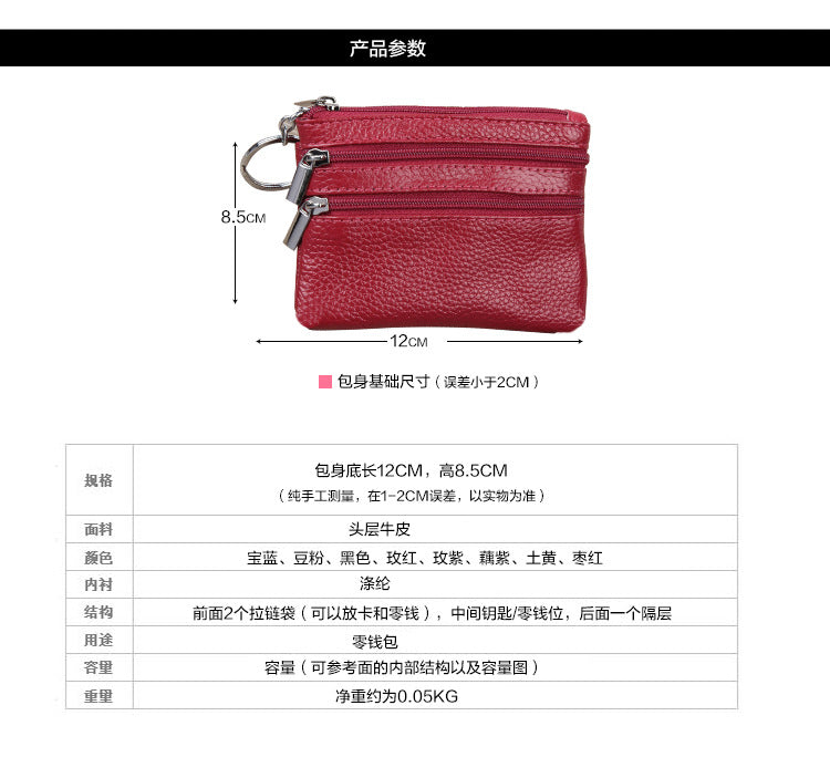 Factory Direct New cowhide short wallet women's leather zipper coin purse Mini small wallet coin bag