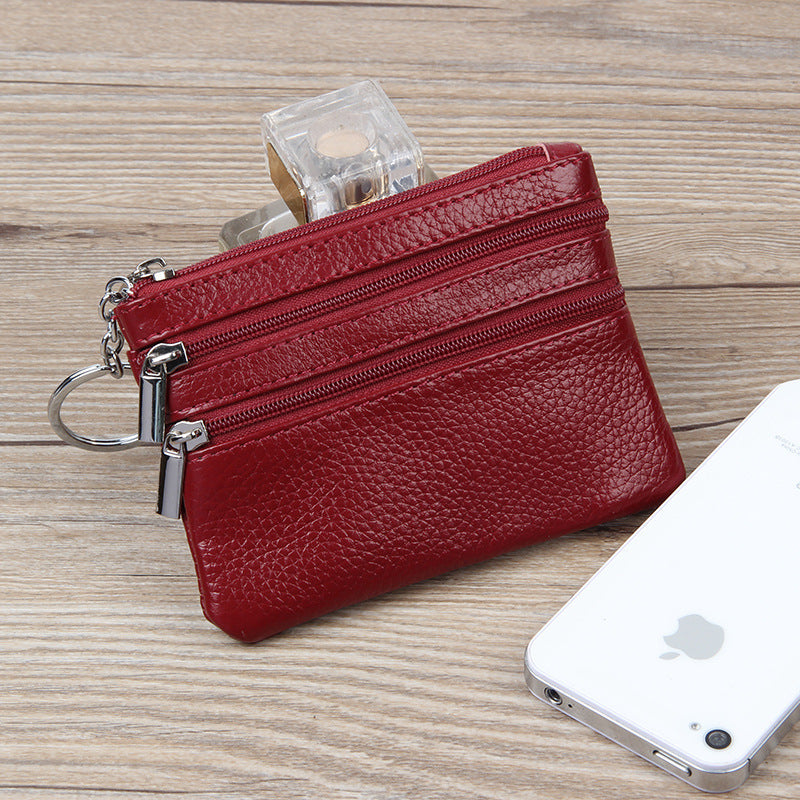 Factory Direct New cowhide short wallet women's leather zipper coin purse Mini small wallet coin bag