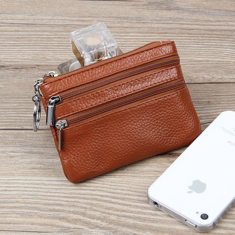 Factory Direct New cowhide short wallet women's leather zipper coin purse Mini small wallet coin bag
