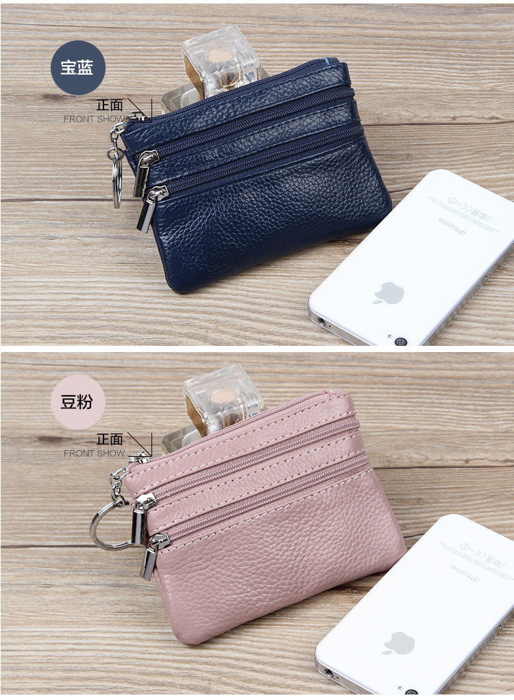 Factory Direct New cowhide short wallet women's leather zipper coin purse Mini small wallet coin bag