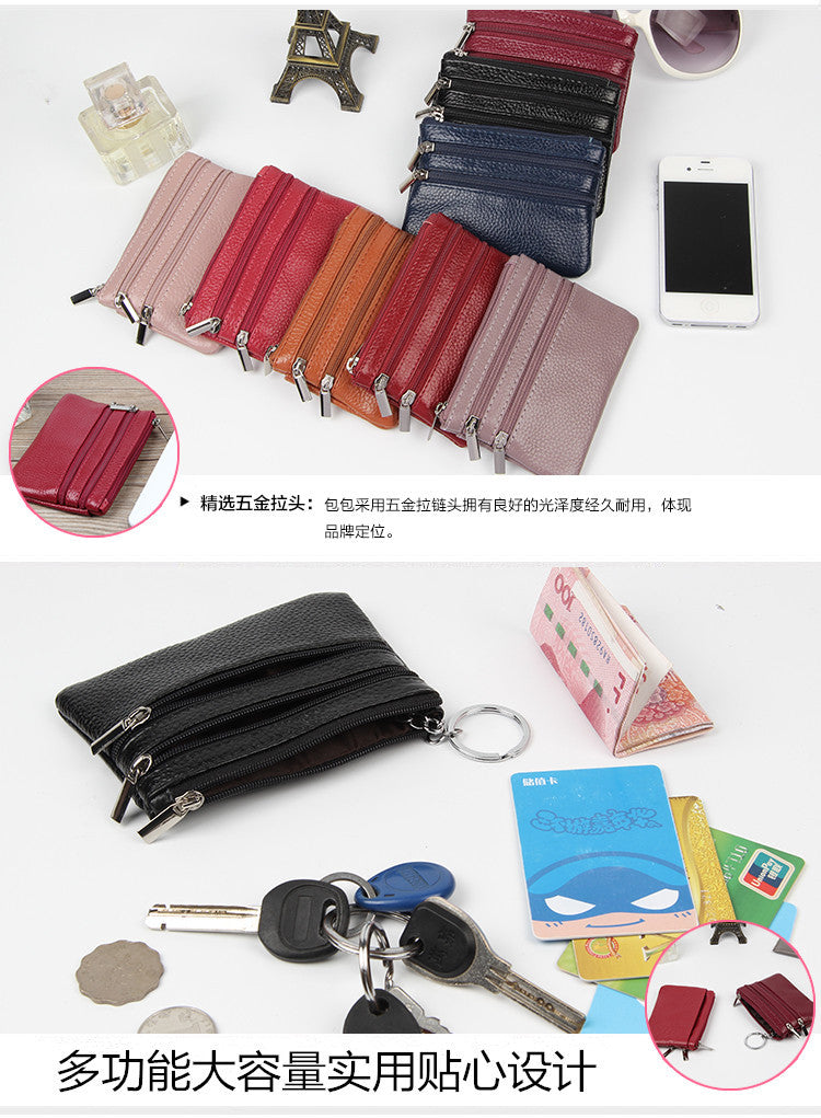 Factory Direct New cowhide short wallet women's leather zipper coin purse Mini small wallet coin bag