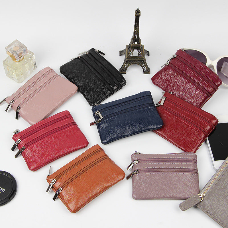Factory Direct New cowhide short wallet women's leather zipper coin purse Mini small wallet coin bag