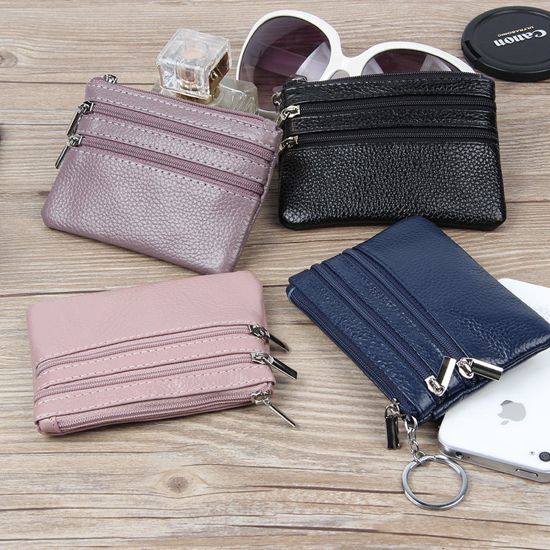 Factory Direct New cowhide short wallet women's leather zipper coin purse Mini small wallet coin bag