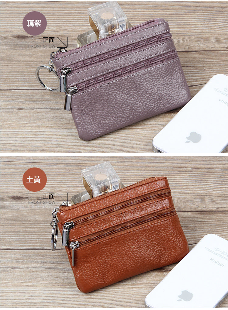 Factory Direct New cowhide short wallet women's leather zipper coin purse Mini small wallet coin bag