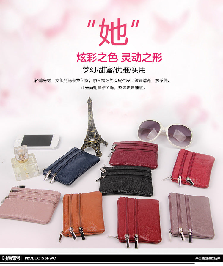 Factory Direct New cowhide short wallet women's leather zipper coin purse Mini small wallet coin bag