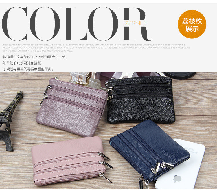 Factory Direct New cowhide short wallet women's leather zipper coin purse Mini small wallet coin bag