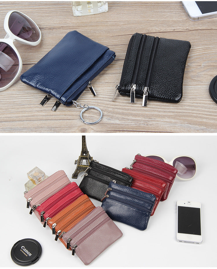 Factory Direct New cowhide short wallet women's leather zipper coin purse Mini small wallet coin bag